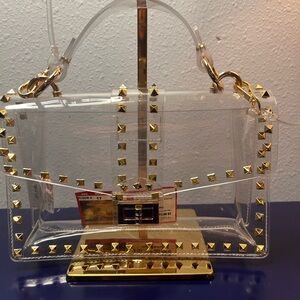 Transparent Studded Bag with Gold Accents